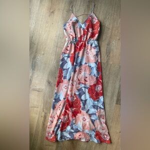 LOFT Petites Maxi Dress 00P Multicolor Floral Spaghetti Strap Elastic Waist
